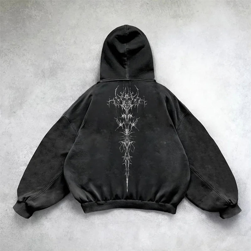 Religious Goth Print Washed Hoodie Religious Goth Print Washed Hoodie