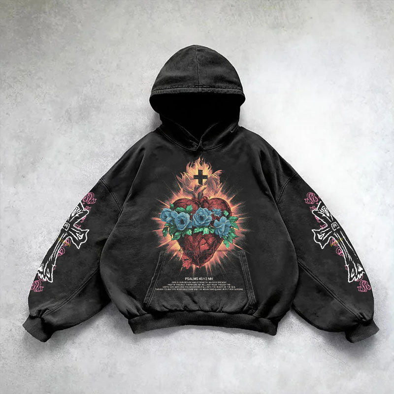 Vintage Goth Print Washed Hoodie