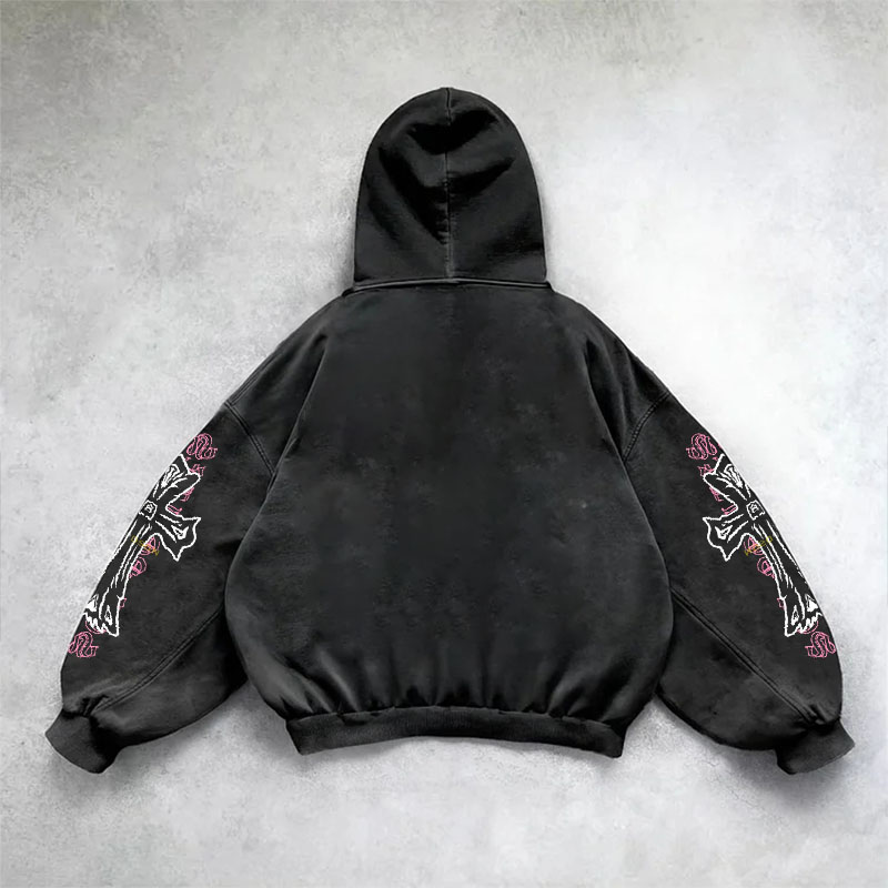Vintage Goth Print Washed Hoodie