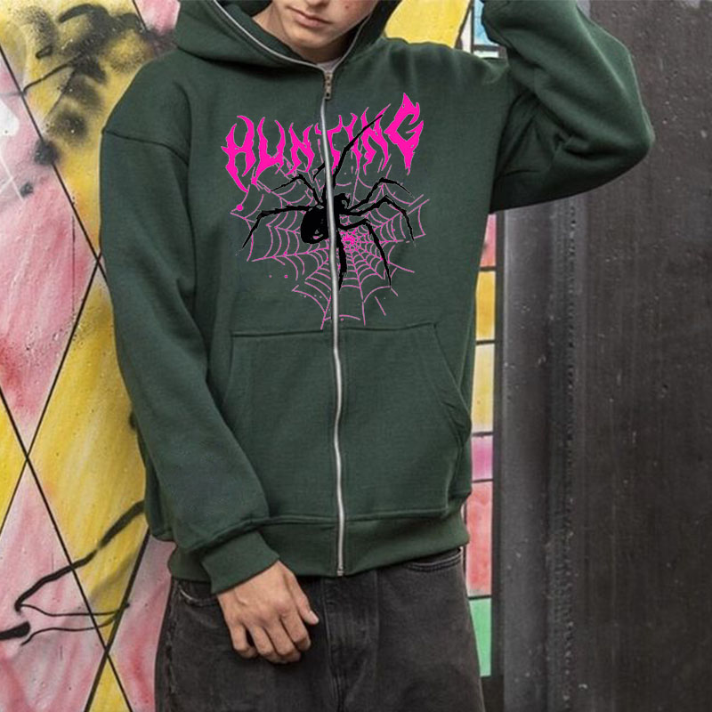 Spider Print Zipper Hoodie