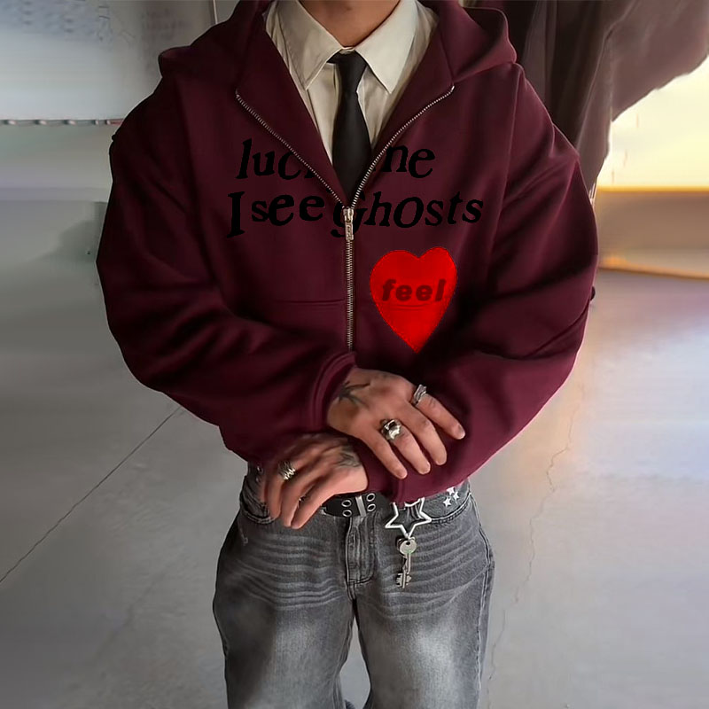 Street Letter Print Zipper Hoodie