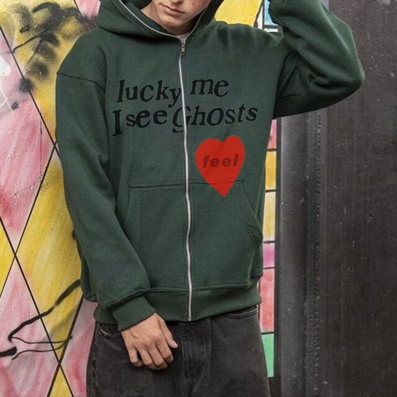 Street Letter Print Zipper Hoodie