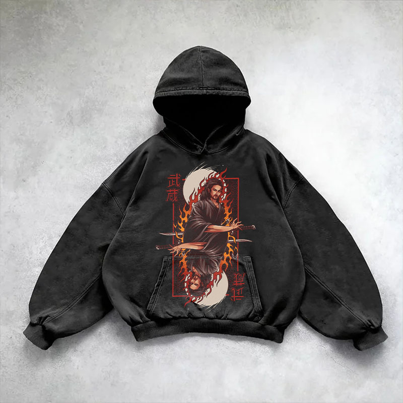 Anime Print Washed Cotton Hoodie