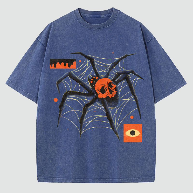 Spider Art Illustration Washed Cotton T-Shirt