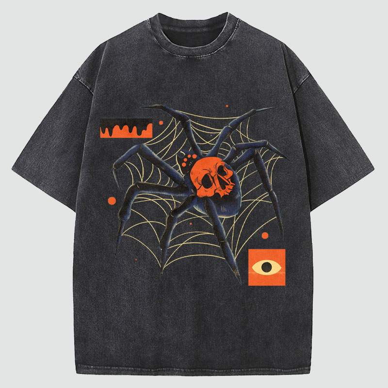 Spider Art Illustration Washed Cotton T-Shirt
