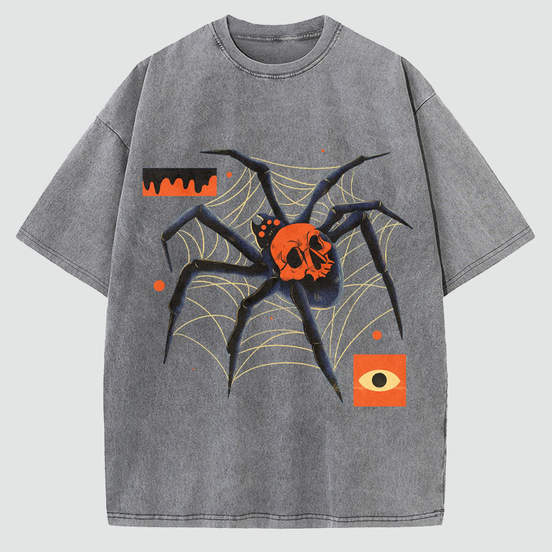 Spider Art Illustration Washed Cotton T-Shirt