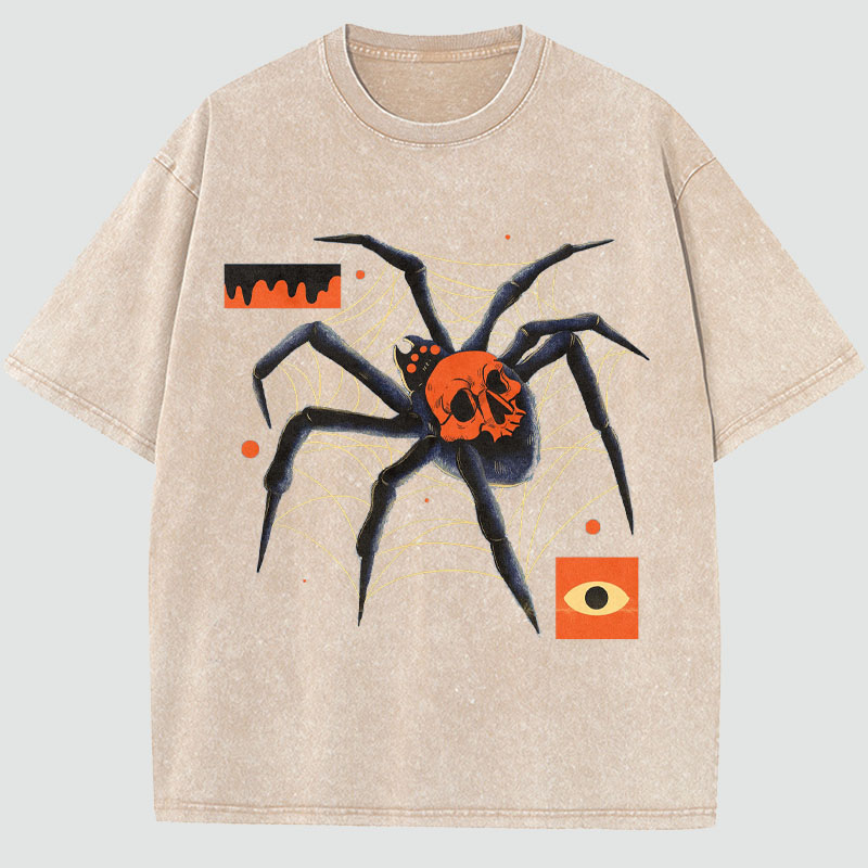 Spider Art Illustration Washed Cotton T-Shirt