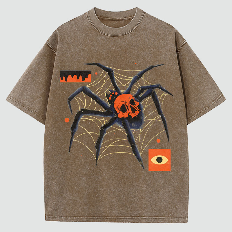 Spider Art Illustration Washed Cotton T-Shirt