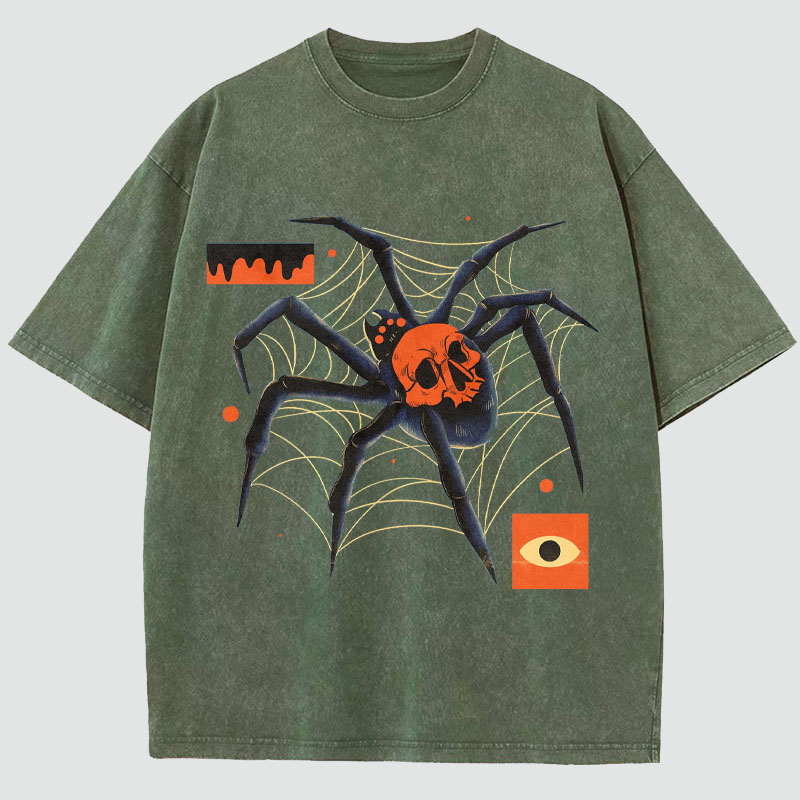 Spider Art Illustration Washed Cotton T-Shirt