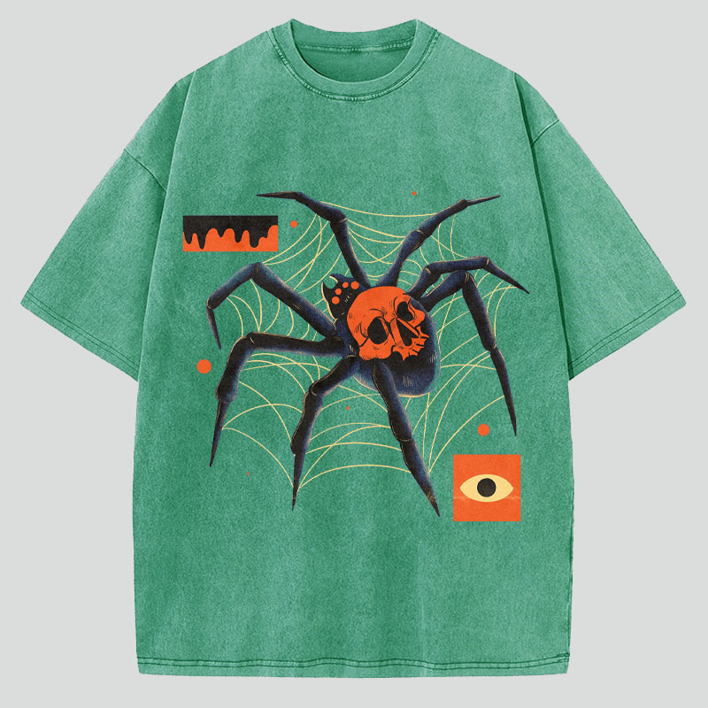 Spider Art Illustration Washed Cotton T-Shirt