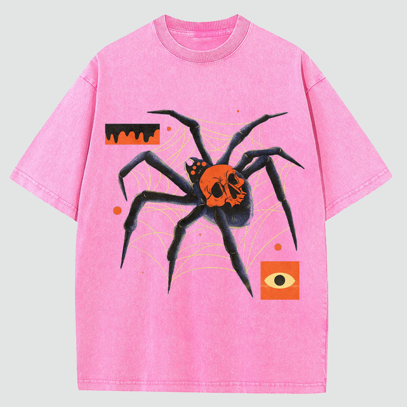 Spider Art Illustration Washed Cotton T-Shirt