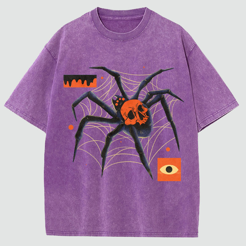 Spider Art Illustration Washed Cotton T-Shirt