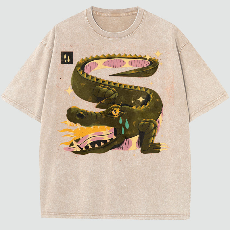 Crocodile Tears Illustration Washed Cotton T-Shirt