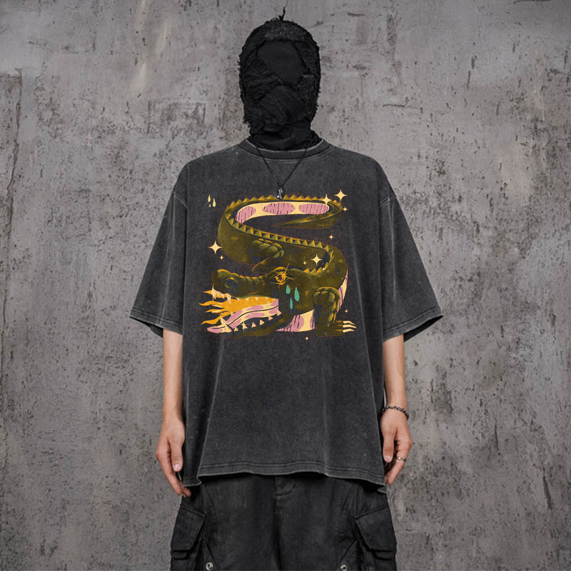 Crocodile Tears Illustration Washed Cotton T-Shirt