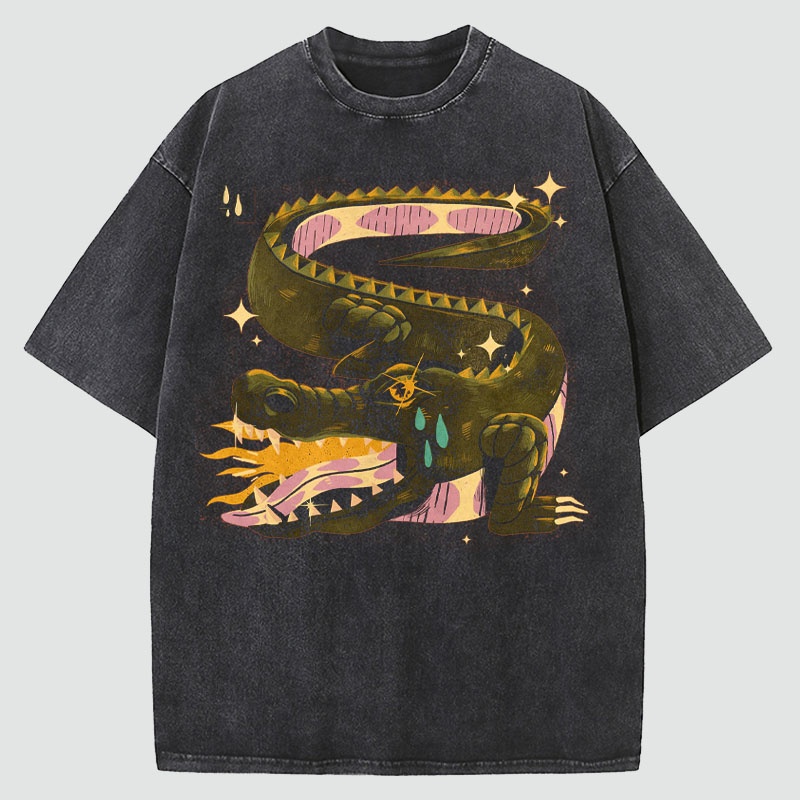 Crocodile Tears Illustration Washed Cotton T-Shirt