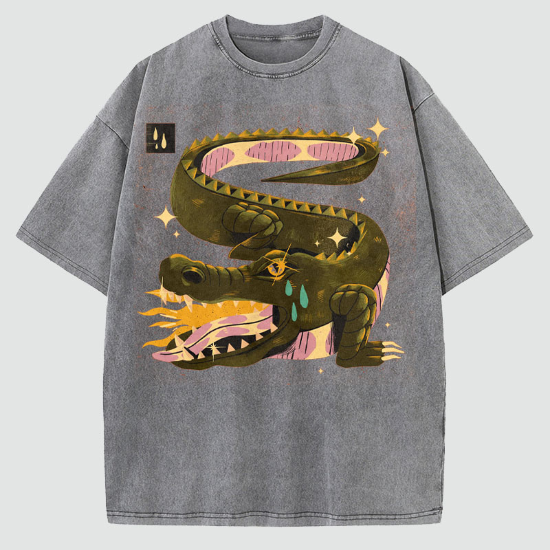 Crocodile Tears Illustration Washed Cotton T-Shirt