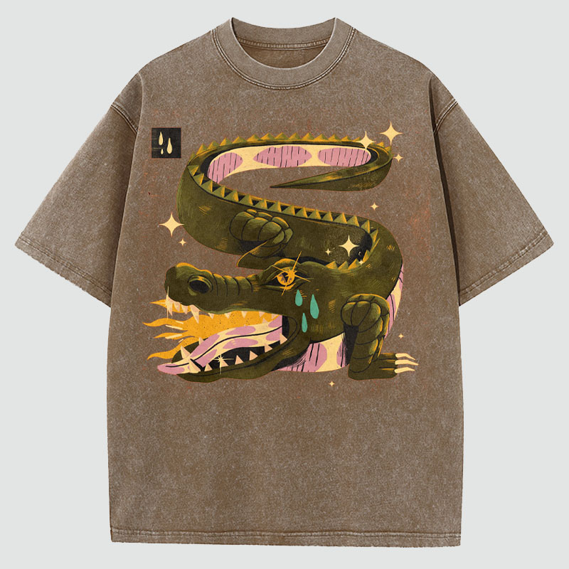 Crocodile Tears Illustration Washed Cotton T-Shirt