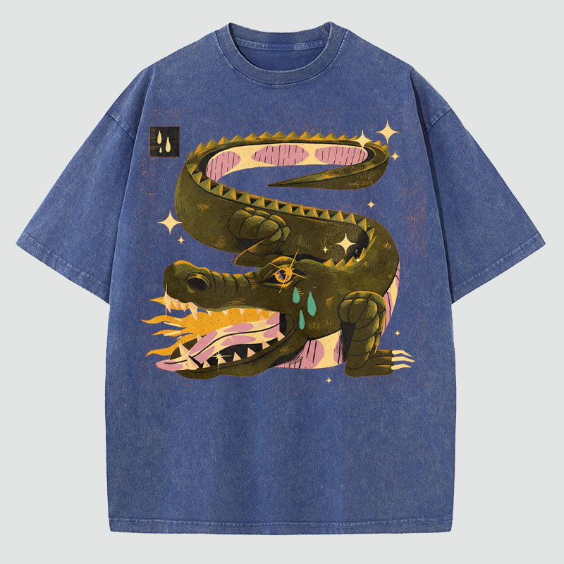Crocodile Tears Illustration Washed Cotton T-Shirt