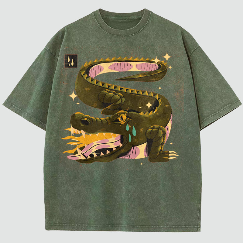 Crocodile Tears Illustration Washed Cotton T-Shirt