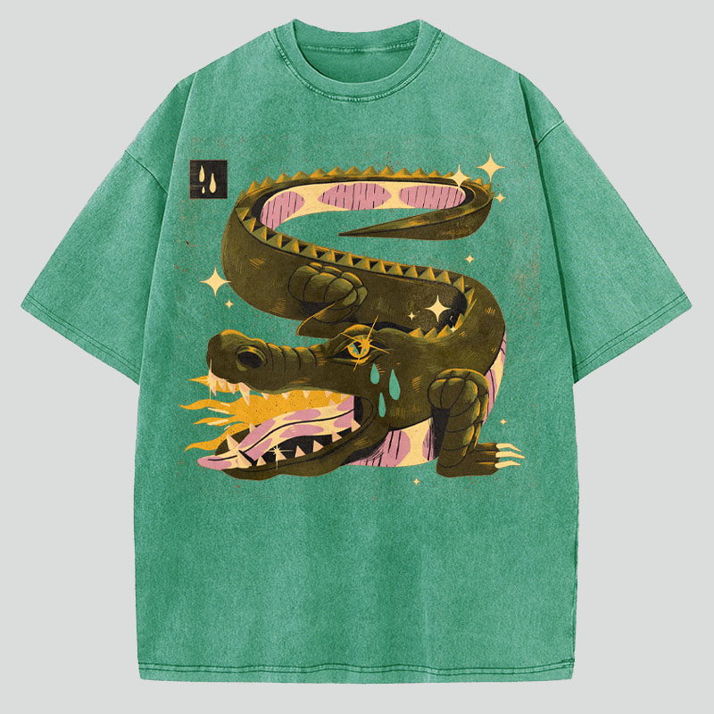 Crocodile Tears Illustration Washed Cotton T-Shirt