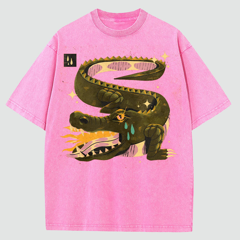 Crocodile Tears Illustration Washed Cotton T-Shirt