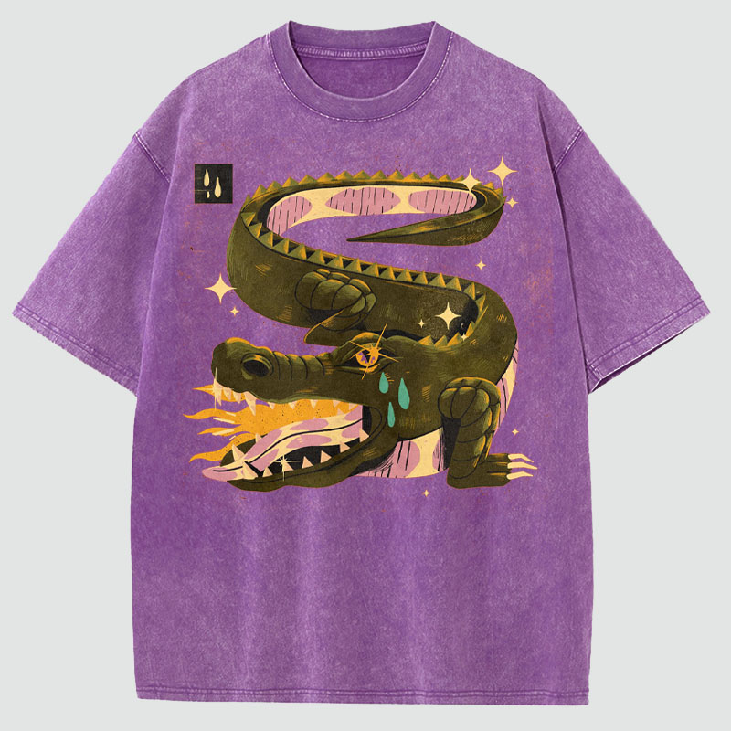 Crocodile Tears Illustration Washed Cotton T-Shirt