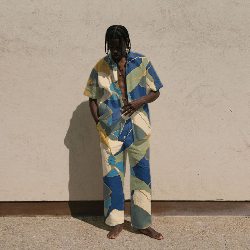 Floral Geometric Vacation Shirt Set