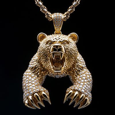 Iced Roaring Attacking Bear Pendant