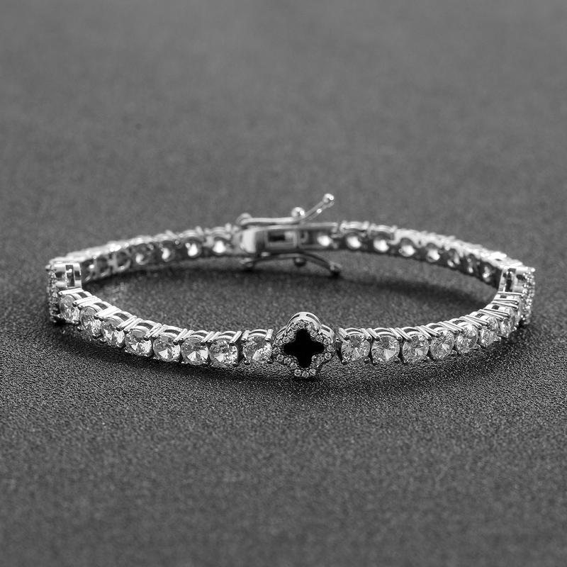 Iced Out Four Leaf Black Clover Tennis Bracelet