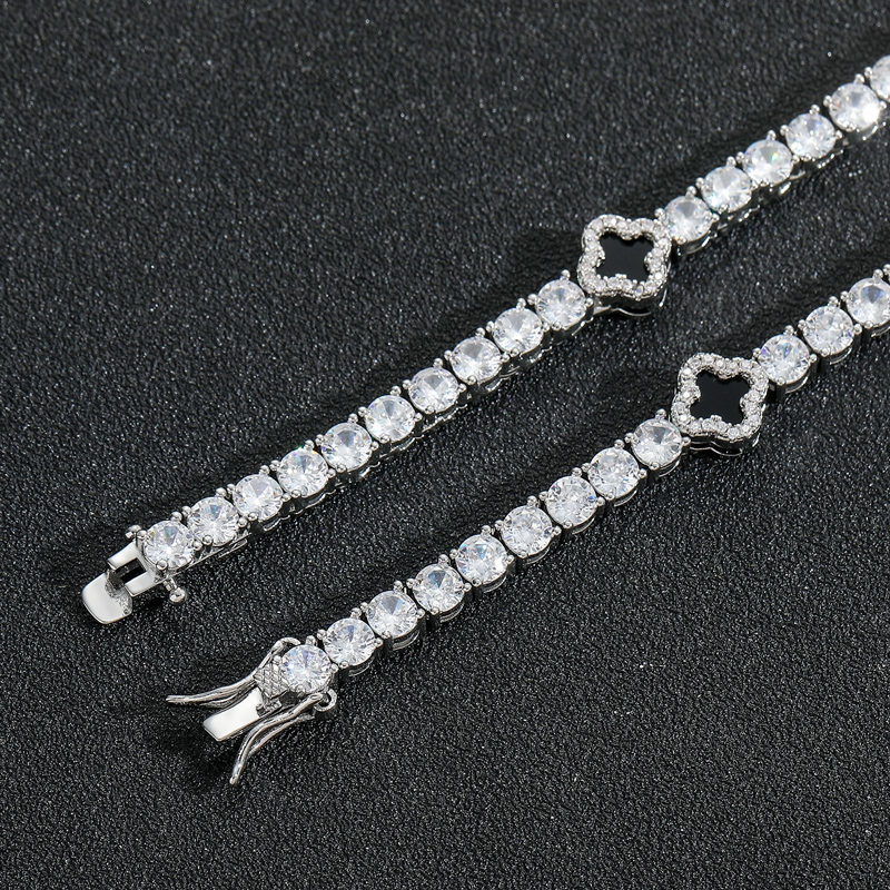 Iced Out Four Leaf Black Clover Tennis Bracelet