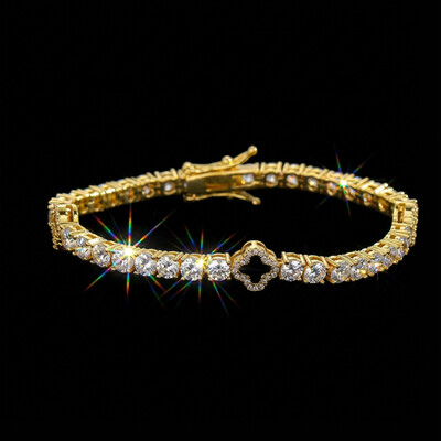 Iced Out Four Leaf Black Clover Tennis Bracelet
