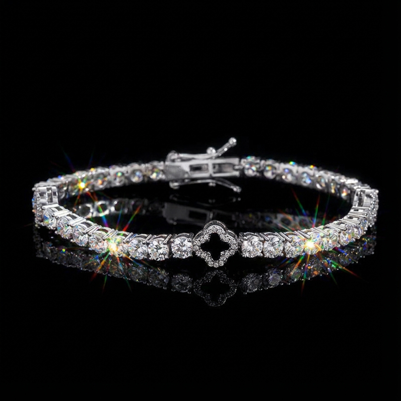 Iced Out Four Leaf Black Clover Tennis Bracelet Iced Out Four Leaf Black Clover Tennis Bracelet