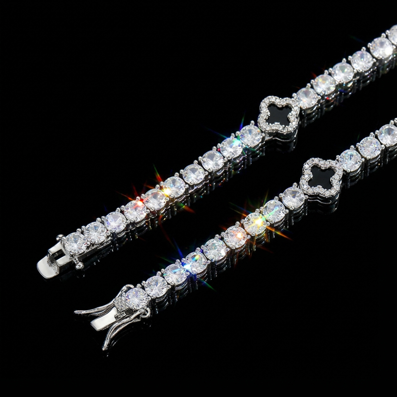 Iced Out Four Leaf Black Clover Tennis Bracelet Iced Out Four Leaf Black Clover Tennis Bracelet