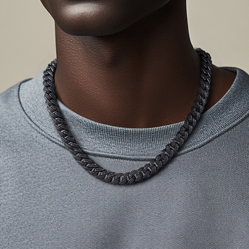 13mm 925S & VVS Moissanite Black Prong Cuban Link Chain With Big Clasp