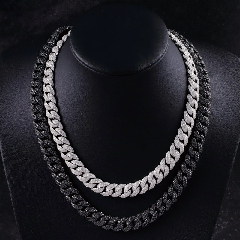 13mm 925S & VVS Moissanite Black Prong Cuban Link Chain With Big Clasp