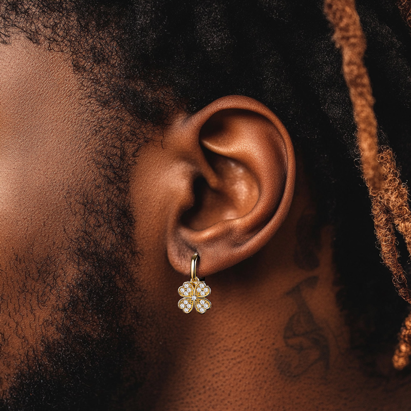 Iced Four Leaf Clover Drop Earrings