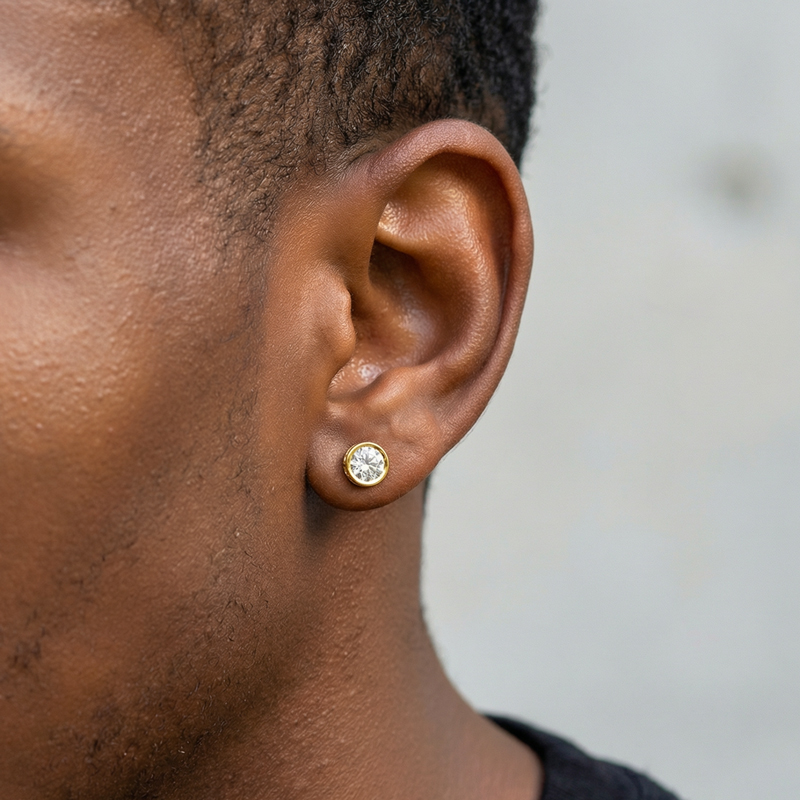 Iced Bezel-Set Round Stud Earrings