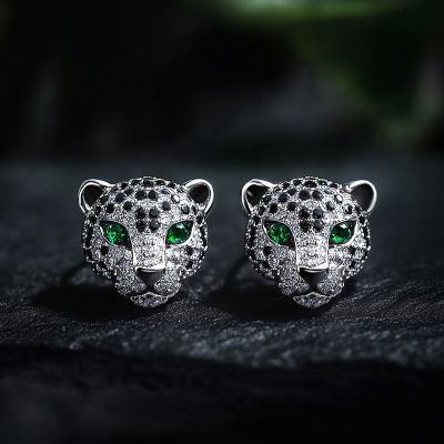 Iced Leopard Head Stud Earrings
