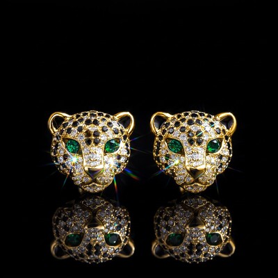 Iced Leopard Head Stud Earrings