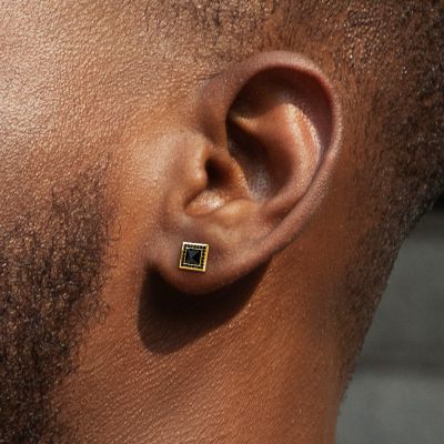 Iced Square Black Stone Halo Earrings