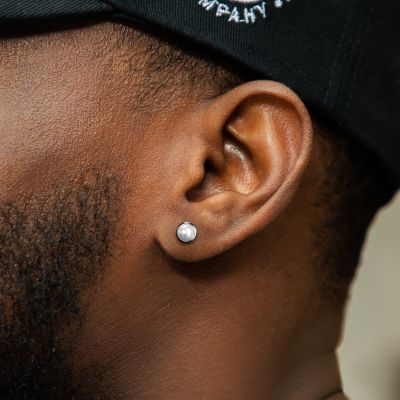 6mm/8mm Bezel-set White Freshwater Pearl Stud Earrings