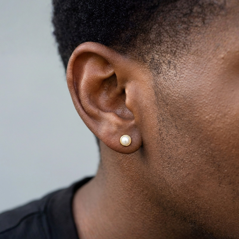 6mm/8mm Bezel-set White Freshwater Pearl Stud Earrings