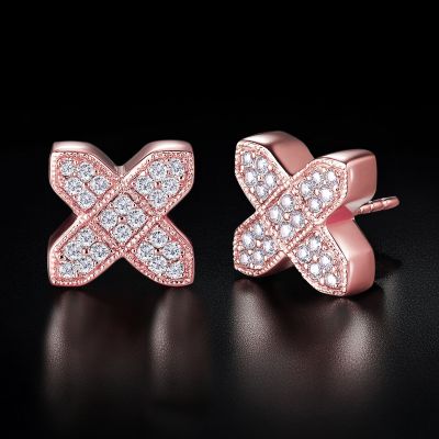Iced Cross X-shaped Stud Earrings