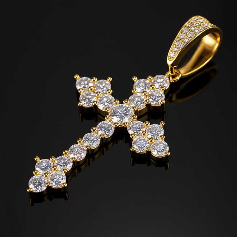 925S & VVS Moissanite Round Cut Cross Pendant