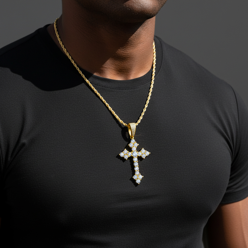 925S & VVS Moissanite Round Cut Cross Pendant