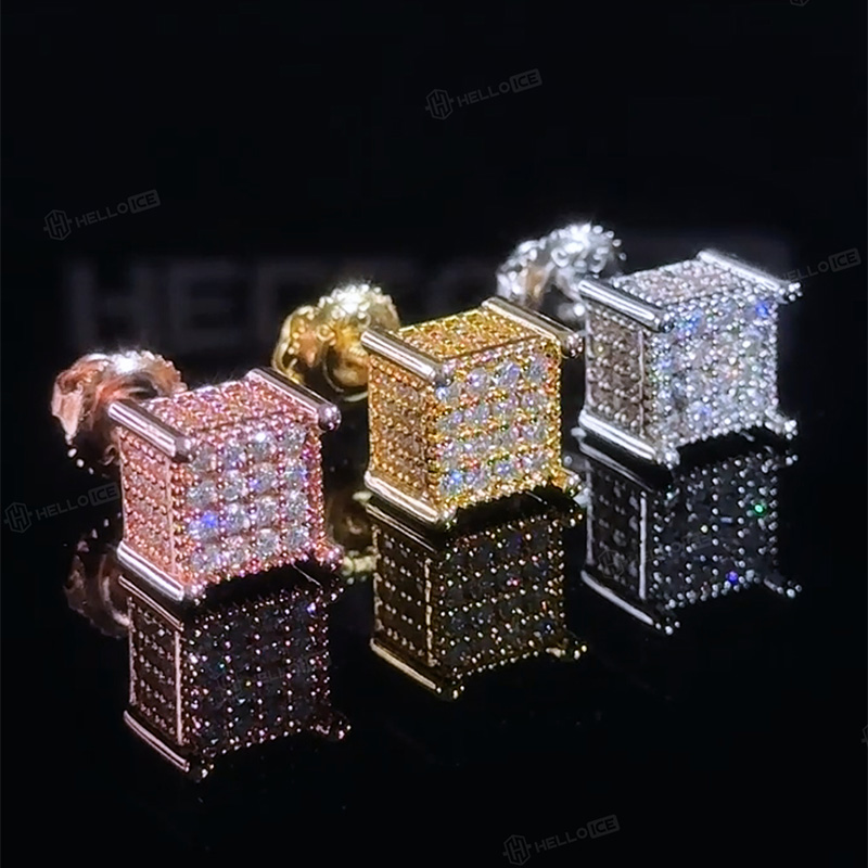925S & VVS Moissanite Square Cube Stud Earrings