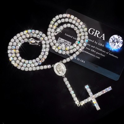 925S & VVS Moissanite Cross Rosary 4mm Tennis Necklace