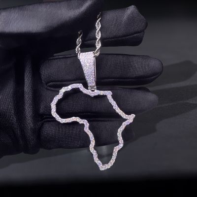 925 Silver & VVS1 Moissanite Africa Map Skeletion Pendant