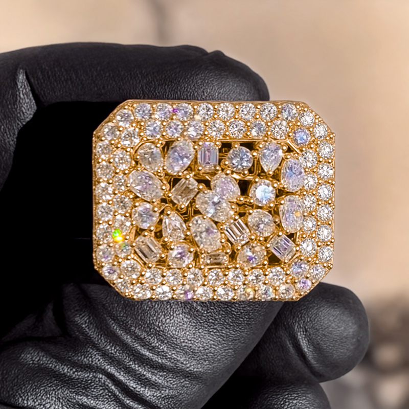 925S & VVS Moissanite Men's Fully Iced Bling Rapper Ring