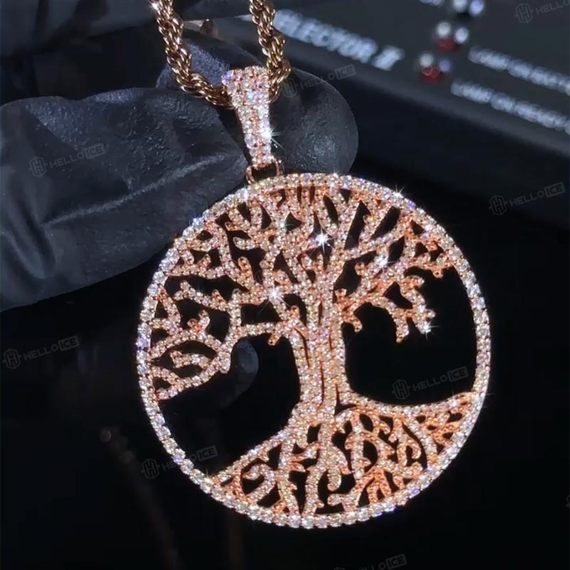 S925 & Moissanite Hollow Tree of Life Circle Pendant